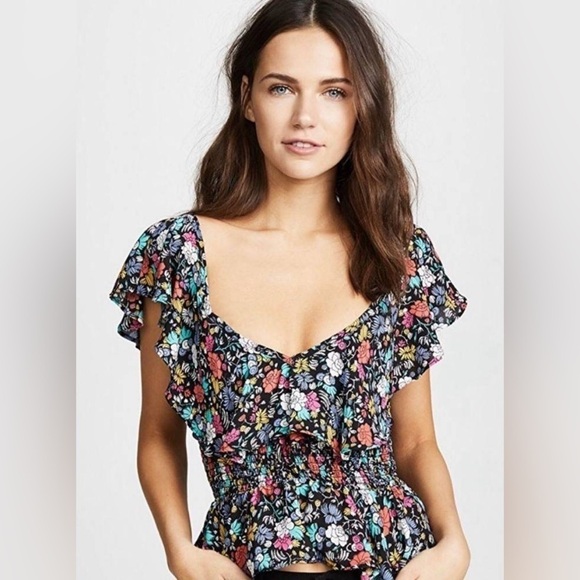 Likely | Lavato Floral-Print Off-the-Shoulder Boho Ruffle Festival Top Size XS - Picture 1 of 11